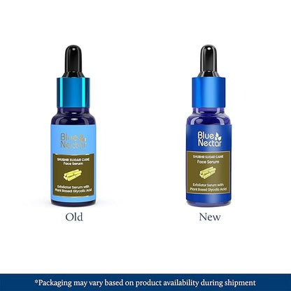 Blue Nectar AHA Exfoliating Face Serum with Plant Based Glycolic Acid from Sugarcane for Deep Exfoliation|AHA Peeling Solution for Blackheads & Tan Removal|10 Min Facial Exfoliation (14 Herbs,1Fl Oz)