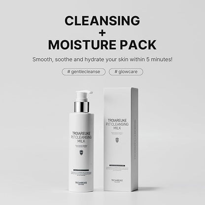 TROIAREUKE PIT Cleansing Milk I Deep Cleansing Daily Facial Cleanser for All Skin Types, Dry, Hydrating Face Mask with Antioxidants, Vitamins, Moisturize Korean Aesthetic Skin Care 6.08 fl oz