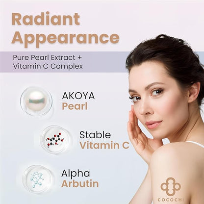 COCOCHI 5 EA Facial Mask Sheet for Clear Skin, Dark Spots & Sensitive Skin with Vitamin C Face Serum, 2-STEP Face Mask Skincare for Women by Peptide& Pearl Extract from Japan, AG Ultimate PEARL