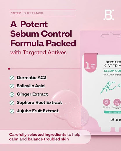 Derma Expert 2 Step Sebum Control Face Mask – 2 in 1 Soothing Sheet & Sleeping Mask with Salicylic Acid, Niacinamide & Hyaluronic Acid | Support Glow for Glass Skin | Korean Skincare | 7 Sheets