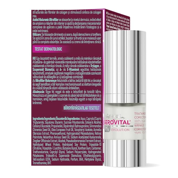 GEROVITAL EVOLUTION Anti-Wrinkle Serum for Eyes, Lips and Forehead Area with Hyaluronic Acid, Vitamin A and E, Reduces Deep Wrinkles, Improves Skin Elasticity, ‎15 ml
