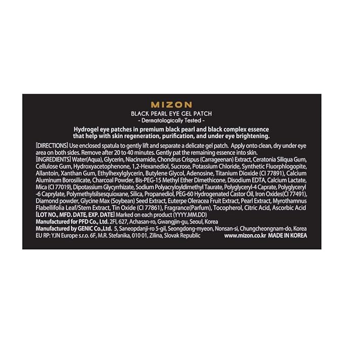 MIZON Pearl Eye Gel Patch Masks, Eye Treatment Mask Reduces Wrinkles and Puffiness, Dark Circles treatment, Hydrogel Eye Patches (Black Pearl)