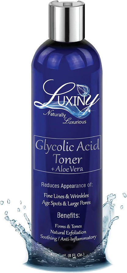 Glycolic Acid Toner an AHA BHA Facial Toner (8 oz) with Organic Alcohol Free Witch Hazel Hydrating Acne Toner, Pore Minimizer, Skin Exfoliator, Face Moisturizer for Acne Prone, Sensitive and Oily Skin
