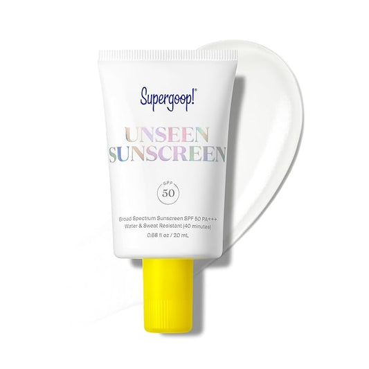 Supergoop! Unseen Clear Face Sunscreen - SPF 50 - Invisible + Broad Spectrum + Makeup-Gripping Primer - Weightless, Scentless, Oil Free - For All Skin Types & Tones - 0.68 fl oz