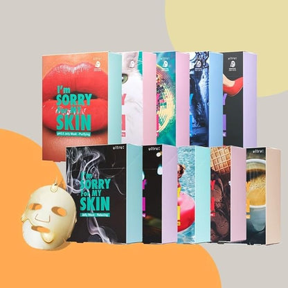 I'M SORRY FOR MY SKIN Jelly Mask Full Set for Skin Stress Relief, Korean Skin Care Travel Essentials Kit, K-Beauty Hydrating Face Mask Sheets, Gifts for Women (Pack of 10)