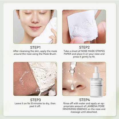 LANBENA 2 PCS Pore Strips, 2% BHA(Salicylic Acid) Nose Pore Strips 2.0 + Bamboo Charcoal Blackheads Remover Peel off Mask 3.0, Plants Pore Cleanser Purifying, added Amazonian White Clay, Oil Control