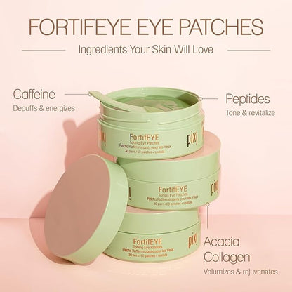 Pixi FortifEYE Firming Hydrogel Under Eye Patches for Puffy Eyes | Vegan Collagen Eye Patches to Energize, Soften Fine Lines, & Tone Eye Area | 30 Pairs / 60 Patches