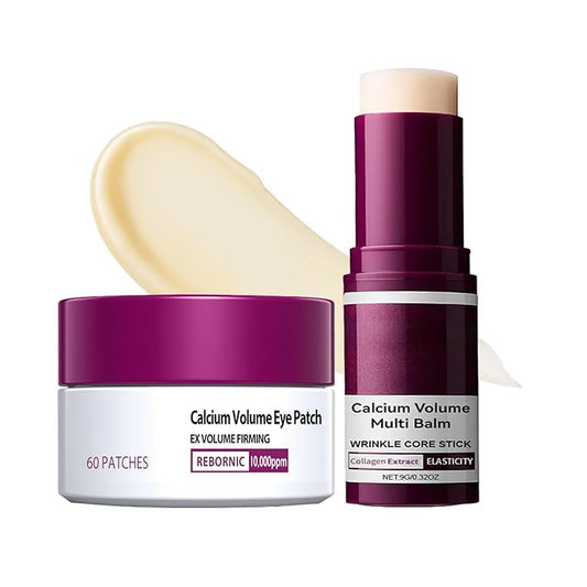 Eye Care Duo – Calcium Volume Multi Balm Stick + Hydrogel Under Eye Patches 60ea (30 Pairs), Hydrating & Smoothing Eye Treatment, Gentle on Skin, Travel-Friendly