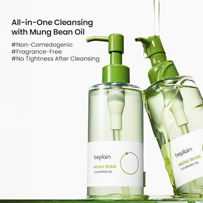 beplain Mung Bean Cleansing Oil(6.76fl.oz/200ml)| Fragrance-Free | Non-Comedogenic Tested| Makeup Blackhead Remover & Deep Pore Cleanser| Suitable for Sensitive Skin| Double Cleansing Korean Skincare