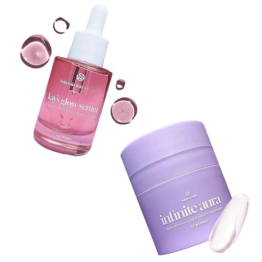 Kay’s Glow Serum + Infinite Aura Moisturizer – Oxygen-Infused THDA Vitamin C with Gentle AHA for Face and neck | Hydrates, Soothes and Brightens Bundle