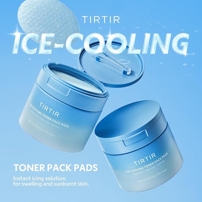 TIRTIR Ice-Cooling Icing Toner Pads | -3.76°C Instant Cool Down for Pore Reducing and Hydrating Korean Skincare (120 Units)