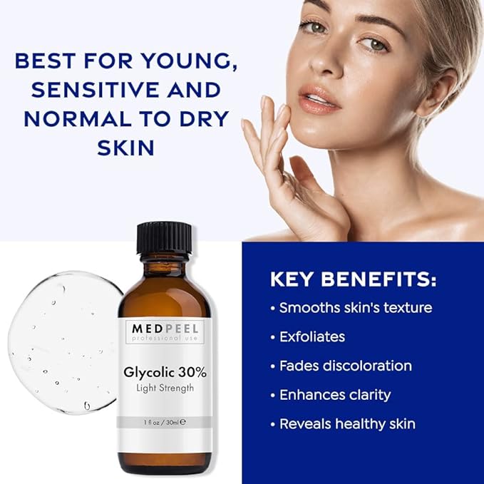 MedPeel Glycolic Acid 30% Peel Kit – Includes Peel, Prep & Neutralizer – Light Strength Chemical Peel for Fine Lines, Wrinkles & Radiant Skin – Suitable for All Skin Tones – 1oz (3pc Set)