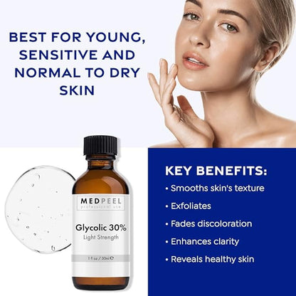 MedPeel Glycolic Acid 30% Peel Kit – Includes Peel, Prep & Neutralizer – Light Strength Chemical Peel for Fine Lines, Wrinkles & Radiant Skin – Suitable for All Skin Tones – 1oz (3pc Set)