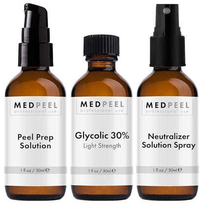 MedPeel Glycolic Acid 30% Peel Kit – Includes Peel, Prep & Neutralizer – Light Strength Chemical Peel for Fine Lines, Wrinkles & Radiant Skin – Suitable for All Skin Tones – 1oz (3pc Set)