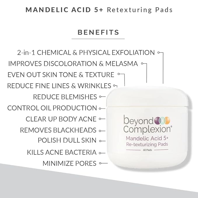 Mandelic Acid 5% Resurfacing Pads for Face with Green Tea, Hops, Aloe Extract and Phytic Acid - Exfoliating Facial Peel Pads for Minimizing the Appearance of Pores (60 PADS)