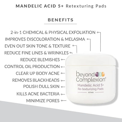 Mandelic Acid 5% Resurfacing Pads for Face with Green Tea, Hops, Aloe Extract and Phytic Acid - Exfoliating Facial Peel Pads for Minimizing the Appearance of Pores (60 PADS)