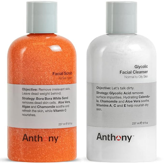Anthony Glycolic Facial Cleanser, Normal to Oily Skin 8 Fl Oz, and Anthony Facial Scrub, 8 Fl Oz