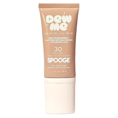 Dew Me Mineral All-Screen - Tinted SPF 30 Face Sunscreen with Hyaluronic Acid + Niacinamide for Golden Glow Dewy Finish - Dermatologist Developed, Makeup Primer Complexion Perfector - (1.7 Oz)