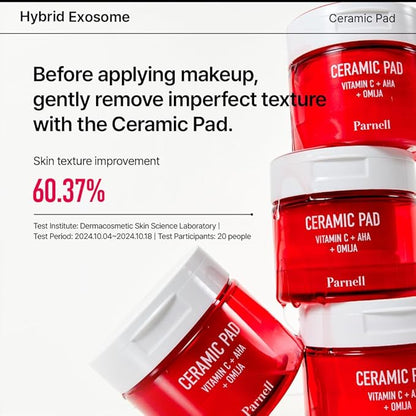 Parnell AHA 9.12% Omija Ceramic Peeling Pads (60 Count) | Gentle Daily Exfoliating Toner Pad with LHA PHA Vitamin C | Smooth Glowing Korean Skin Care