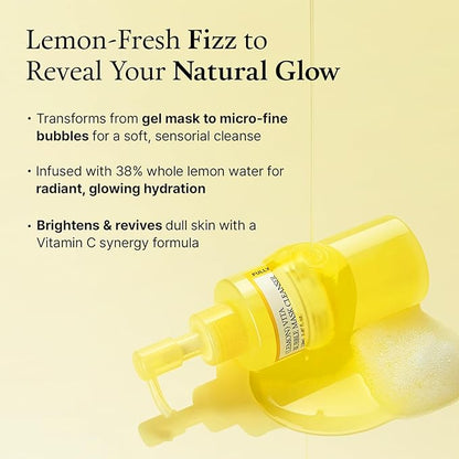 FULLY Lemon Vita Bubble Mask Cleanser, Self-Bubbling Gel-to-Foam Face Wash, Vitamin C + Jeju Lemon Water for Brightening, Radient Smooth Skin, Hydration, Vegan Korean Skincare, 5.07 fl.oz
