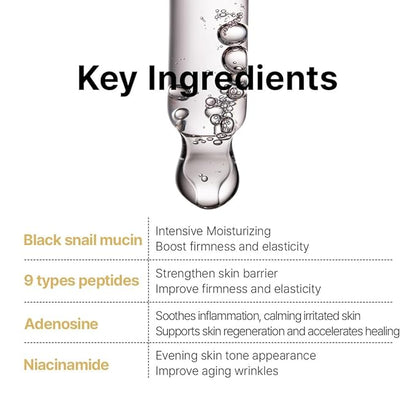 Farmstay Black Snail & Peptide9 Perfect Ampoule, Korean Snail Mucin Serum for Elastic & Glow Skin, Boosting Radiance & Repairing Skin Barrier Serum, for Women & Men, Korean Skin Care, 1.18 Fl. Oz.
