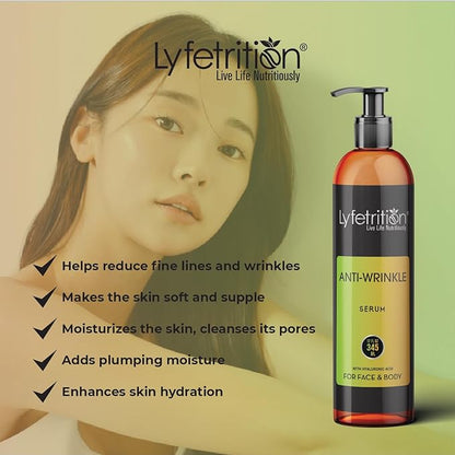 Lyfetrition Anti-Wrinkle Serum | 12 Oz Large Bottle | Anti-Aging Face Serum With Jojoba Oil, Rosehip Seed Oil & Many More Natural Ingredients - Moisturizing Cleanser for Fair & Younger Looking Skin
