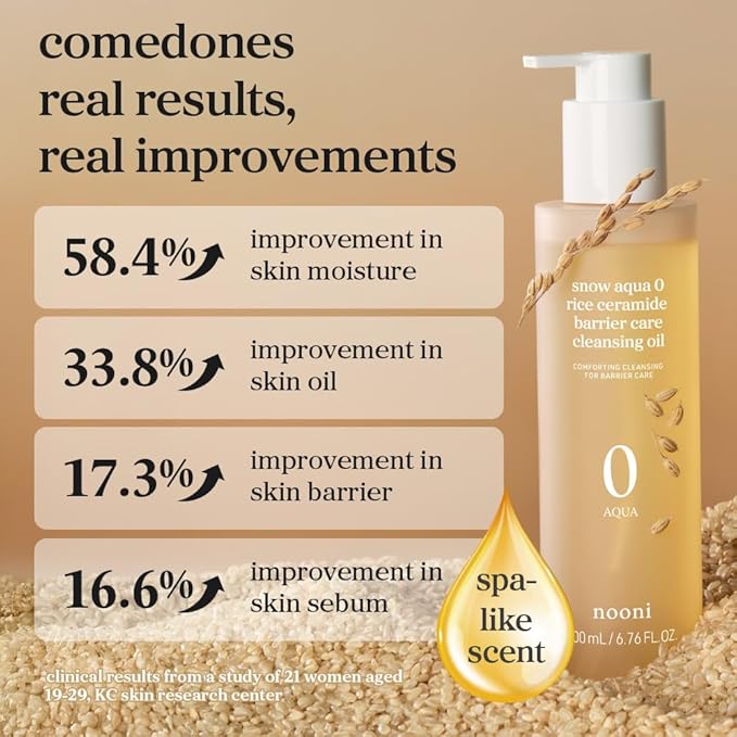 NOONI Korean Cleansing Oil – Snow Aqua 0 Rice Ceramide Barrier Care Cleansing Oil | Makeup Remover, Face Wash, Gentle Facial Cleanser, Pore Care, Korean Skin Care, Vegan, 6.76 Fl Oz