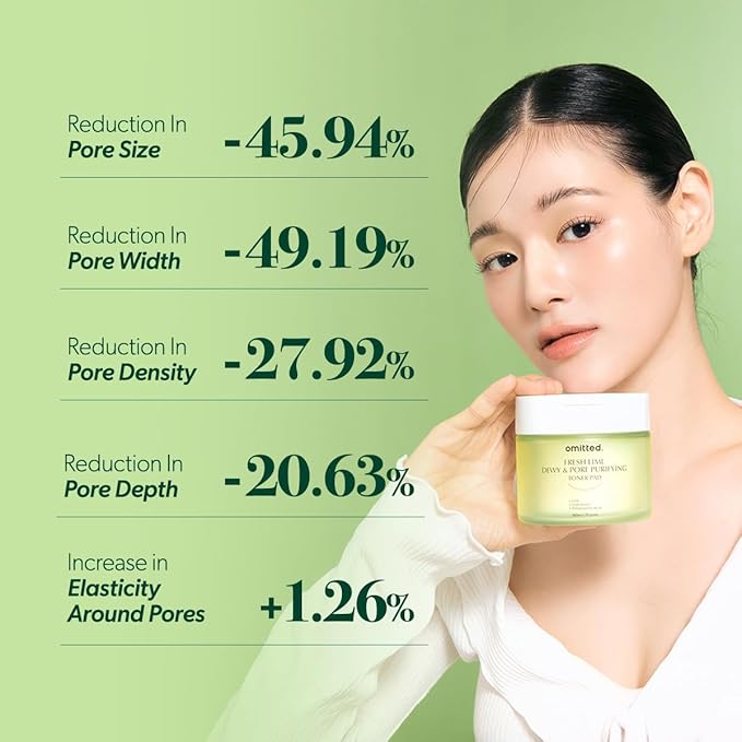 Omitted Fresh Lime Dewy & Pore Purifying Toner Pad - Pore Minimizer & Dead Skin Cells Exfoliator with LHA, Deep Hydration with Triple Hyaluronic Acid, Korean Skin Care, 70 pads, 5.41 fl. oz. (160ml)