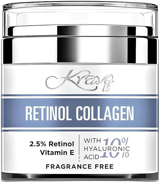 Face Cream 2.5% Retinol Collagen Hydrating Moisturizer, Natural Anti Aging Cream with 10% Hyaluronic Acid, Vitamin E, Anti Wrinkle Face Cream for Women, Fragrance Free,1.7 Fl. Oz