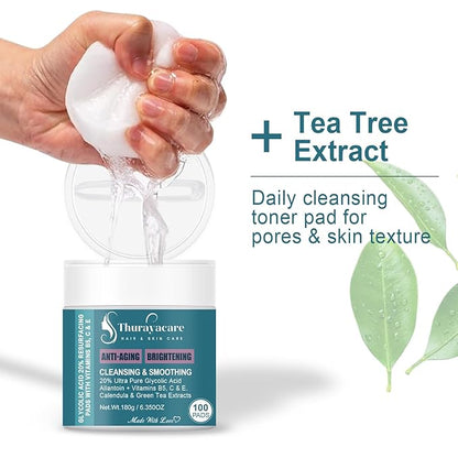 Glycolic Acid 20% Exfoliating Pads – Anti-Aging Face Pads with Vitamins B5, C, E, Allantoin & Niacinamide – Resurfacing, Brightening & Pore Cleansing – 100 Count