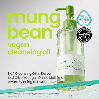 beplain Mung Bean Cleansing Oil(6.76fl.oz/200ml)| Fragrance-Free | Non-Comedogenic Tested| Makeup Blackhead Remover & Deep Pore Cleanser| Suitable for Sensitive Skin| Double Cleansing Korean Skincare