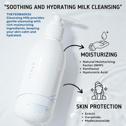Korean Cleansing Milk for Face – Gentle Facial Cleanser for Dry & Sensitive Skin, Hydrating Makeup Remover, 6.76 Fl Oz (200ml)