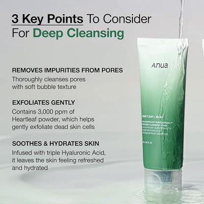 Anua Double Cleanser Duo for Facial Cleansing : Heartleaf Pore Control Cleansing Oil & Heartleaf Quercetinol Pore Deep Cleansing Foam for Double Cleansing, Korean Skincare