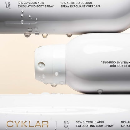 Cyklar Glycolic Acid Exfoliating Body Spray – 10% AHA Toner for Face & Body. Skin-Smoothing Spray with Peptides & Enzymes – Fragrance-Free, 6 fl oz