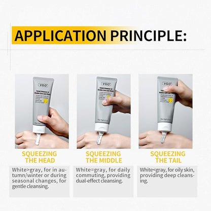 VGO Facial Cleanser, Daily Face Wash of Double Care and Effects, Cleansing Mud Mask & Amino Acid Cleansing All in One Gentle Face Cleanser, 3.52 Oz