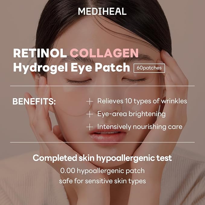 Mediheal Retinol Collagen Under Eye Patches & Collagen Ampoule Pad for Daily Skin Elasticity Care
