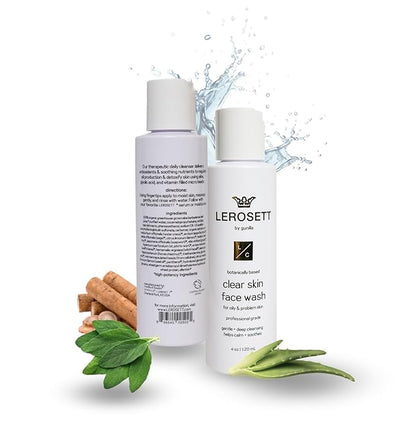 LEROSETT® Clear Skin Face Wash – Gentle Gel Cleanser with 60% Aloe-Rich Botanicals, 4% Glycolic Acid & Vit-E Microbeads – Fights Breakouts, Unclogs Pores, Balances Oil – Spa-Grade, Vegan – 4oz
