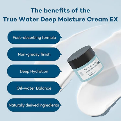 THANKYOU FARMER True Water Deep Moisture Cream EX - Hyaluronic Acid Moisturizer, Ceramide, Panthenol, Dermatologist Tested Korean Moisturizer for Face, Fragrance-free, 2.81 Fl Oz (80ml)
