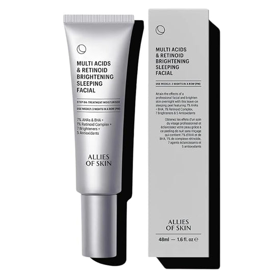 Allies of Skin Multi Acids & Retinoid Sleeping Facial | Exfoliating Overnight Glycolic Acid & AHA Peel | Resurfacing Anti-Aging Treatment For Fine Lines | Unclog Pores and Treat Blackheads 1.6 fl oz