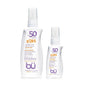 BU SPF 50 Fragrance Free Kids Sunscreen Spray for Face and Body, TSA Travel Size Sunscreen, Clear Non Aeorsol Spray, Non Greasy, Water Resistant and Oil Free, 3.3 oz and 1 oz (2-Piece Bundle)