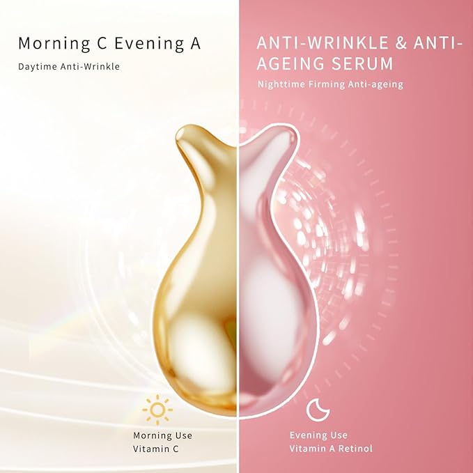 Vitamin C Anti-Wrinkle Aging Face Serum 30 Capsules+Retinol Collagen Anti-Aging Wrinkle 30 Capsules,VC For Morning+VA For Evening,Smooth,Hydrate,Firming Skin,Travel Portable
