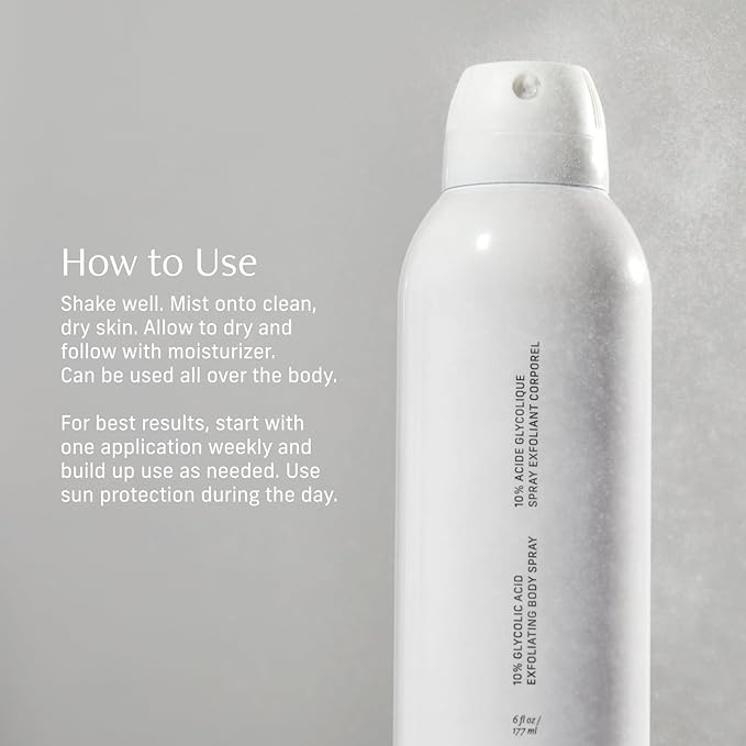 Cyklar Glycolic Acid Exfoliating Body Spray – 10% AHA Toner for Face & Body. Skin-Smoothing Spray with Peptides & Enzymes – Fragrance-Free, 6 fl oz