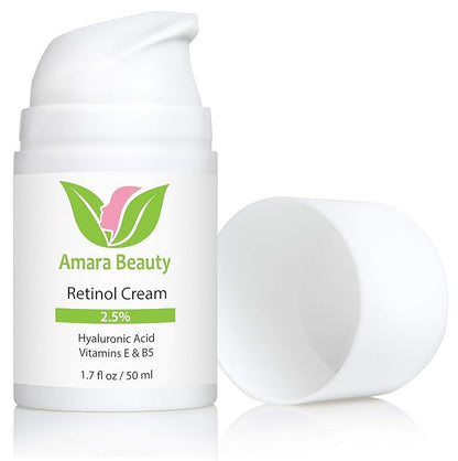 Retinol Cream for Face 2.5% with Hyaluronic Acid & Vitamins E & B5, 1.7 fl. oz. (Pack of 2)