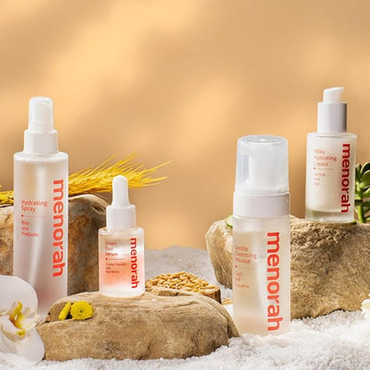 menorah Skincare Daily Skincare Set – Facial Cleanser Foam, Hydrating Toner, Anti-Aging Serum, Moisturizing Cream + Free Headband – Gift Set for Women