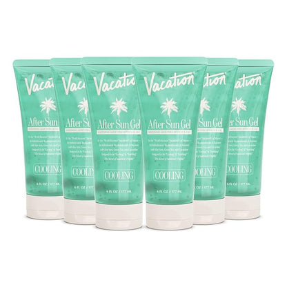 VACATION Mini After Sun Gel, Travel Size Soothing Aloe Vera Gel for Sunburn Relief, Hydrating & Cooling, Non-Sticky Aftersun Care, 1oz (Value Pack of 6)