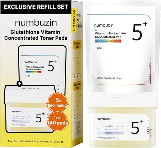 numbuzin No.5 Toner Pads Refill Set | Vitamin-Niacinamide Concentrated Pad | Double-Sided | Glutathione, Niacinamide, PHA & LHA | Exfoliation, Hyperpigmentation Care (140 Pads)