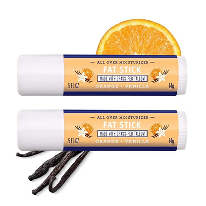 FATCO Fat Stick and All Purpose Moisturizing Stick for Dry Areas on your Face, Lips, and Body - Orange + Vanilla (2-Pack)
