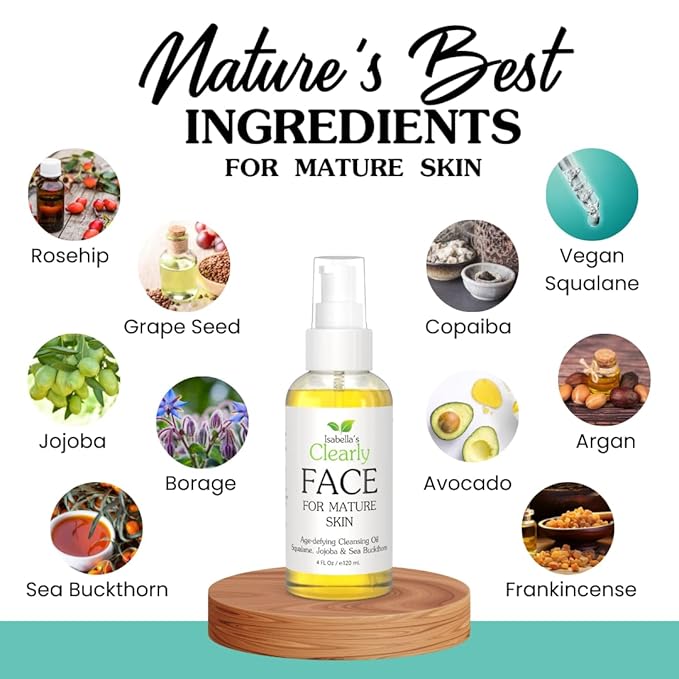 Clearly FACE, Natural Oil Cleanser Face Wash and Makeup Remover | Anti Aging Cleansing Oil with Rosehip, Avocado, Sea Buckthorn, Vegan Squalane | Water Free, Made in USA