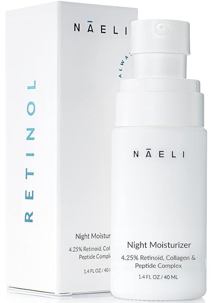 Retinoid Cream - 4.25% Retinol Night Moisturizer for Face & Neck with Collagen, Peptides & Hyaluronic Acid - Anti Aging Wrinkle Cream, Improves Skin Tone & Texture, 1.4 oz