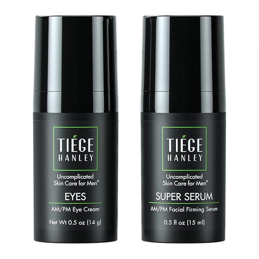 Tiege Hanley Anti Aging Bundle for Men, Eye Cream and Face Serum With Peptides, Hyaluronic Acid, and Vitamin B3 to Help Reduce the Look of Wrinkles and Dark Circles, Men’s Skin Care, 2 Piece Set